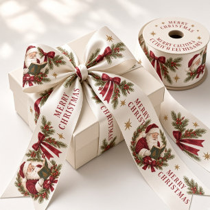 Ruban En Satin Père Noël vintage Joyeux Noël Bourgogne