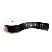 Ruban En Satin Personalized Black Ribbon with Gold Name Text (Bobine)