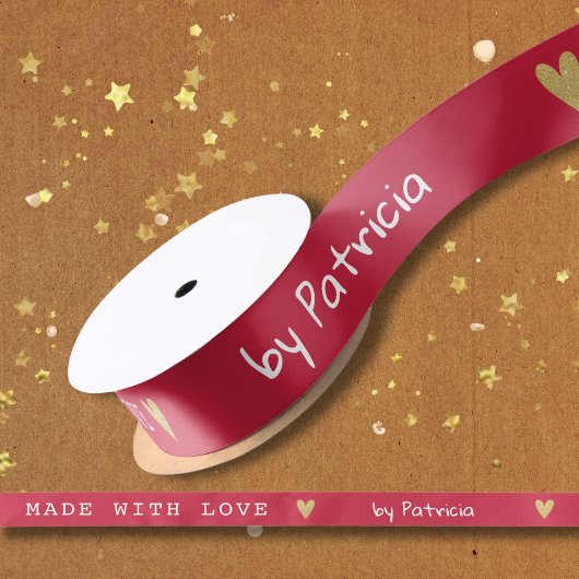 Ruban En Satin Personalized Made With Love Red And Gold Heart