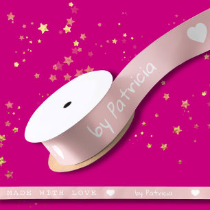 Ruban En Satin Personnalisé Fabriqué Avec Amour Cœur Rose Et Bla