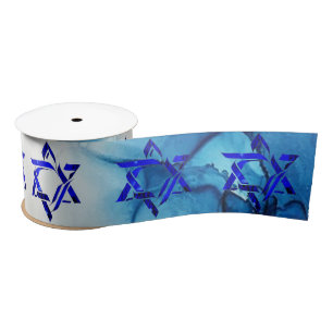 Ruban En Satin Personnaliser HANOUKKA HEBREW STARS Satin Ribbon