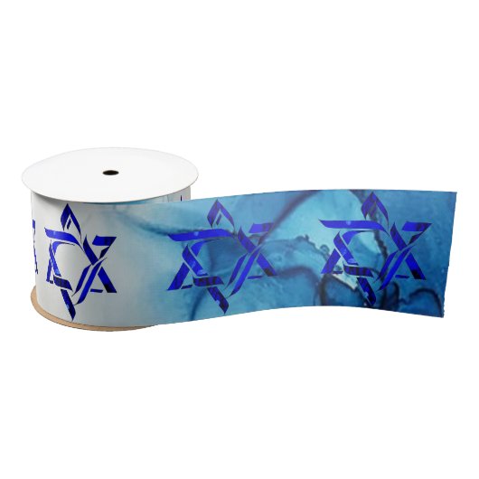 Ruban En Satin Personnaliser HANOUKKA HEBREW STARS Satin Ribbon (Bobine)