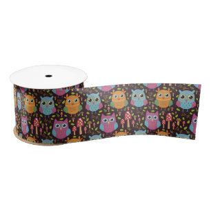 Ruban En Satin Petits Enfants Purple Bleu Orange Chouettes