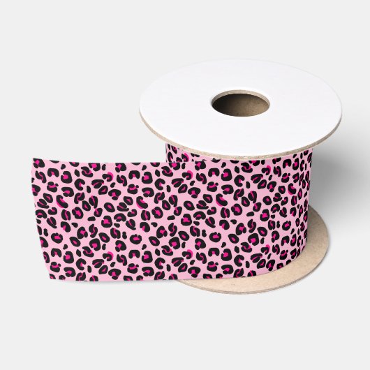 Ruban En Satin Petits motifs de léopard rose (Bobine)