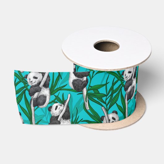 Ruban En Satin Petits panda turquoise (Bobine)