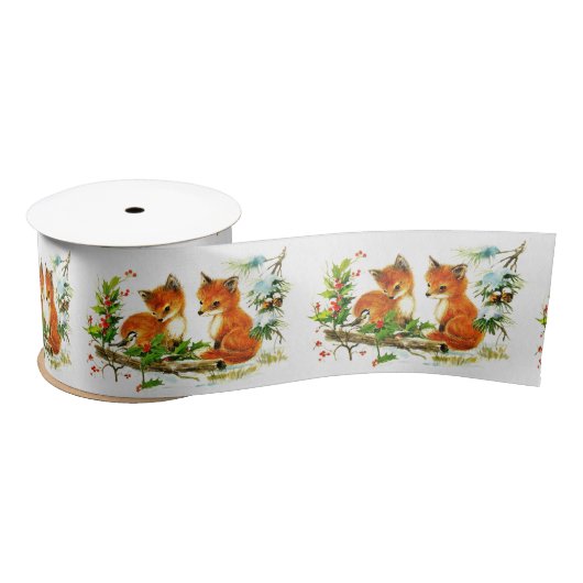 Ruban En Satin Petits renards et poulet dans la neige (Bobine)