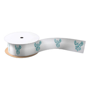 Ruban En Satin Phénix bleu sarcelle sur argent