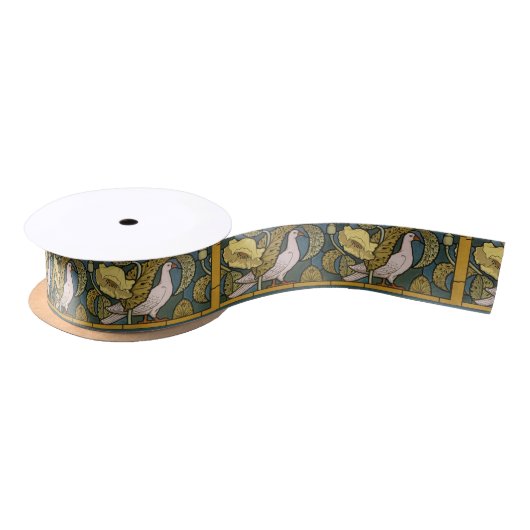 Ruban En Satin Pigeon Blue Yellow Fish Art Nouveau (Bobine)