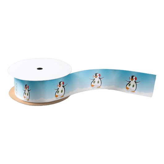 Ruban En Satin Pingouin drôle mignon d'hiver (Bobine)