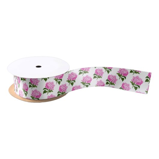 Ruban En Satin Pink Antique Hydrangea Flower Pattern (Bobine)