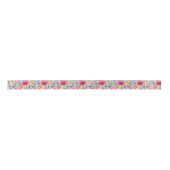 Ruban En Satin Pink Aster Fleur sauvage motif floral (Devant)