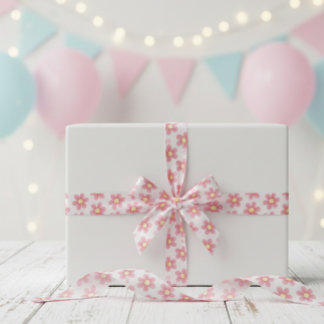 Ruban En Satin Pink Daisy Pattern Ribbon - Cute Floral Satin