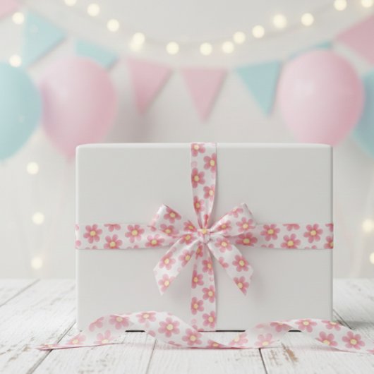 Ruban En Satin Pink Daisy Pattern Ribbon - Cute Floral Satin
