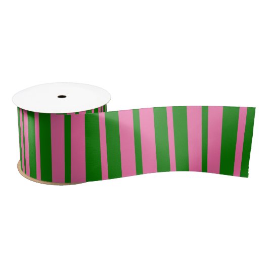 Ruban En Satin Pink Green Stylish Stripes Pattern Design  (Bobine)