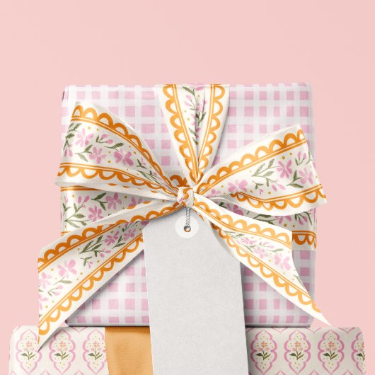 Ruban En Satin Pink Orange Dainty Cottage Scallop Stripe