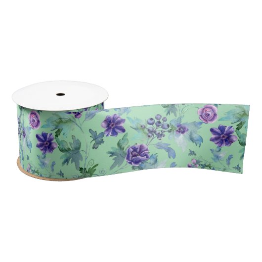 Ruban En Satin Pink Purple Anemones Spring Fête des mariées extér (Bobine)