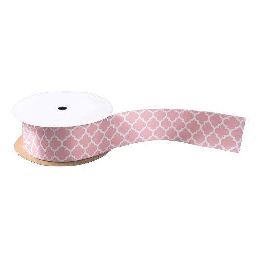Ruban En Satin Pink White Moroccan Quatrefoil (Bobine)