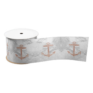 Ruban En Satin Plage côtière nautique Marbre blanc Ancre beige