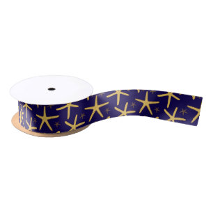 Ruban En Satin Plage côtière Starfish Motif Marine Bleu
