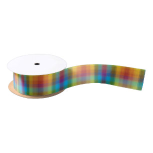 Ruban En Satin Plaid d'arc-en-ciel