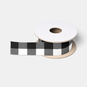 Ruban En Satin Plaid de bisons noirs et blancs, À damiers