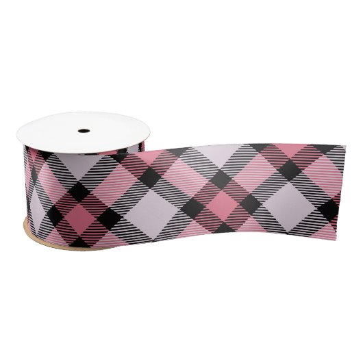 Ruban En Satin Plaid rose et noir (Bobine)