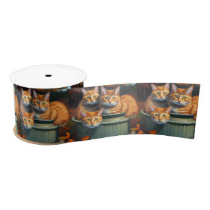 Ruban En Satin Plantes de pots de chats de gingembre, ruban satin