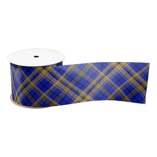 Ruban En Satin Plaque de tartan bleu et jaune (Bobine)