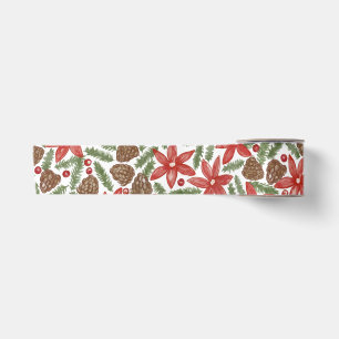 Ruban En Satin Poinsettias Aquarelle Église de Noël et Baies