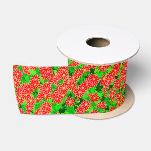 Ruban En Satin Poinsettias rouges et Holly vertes