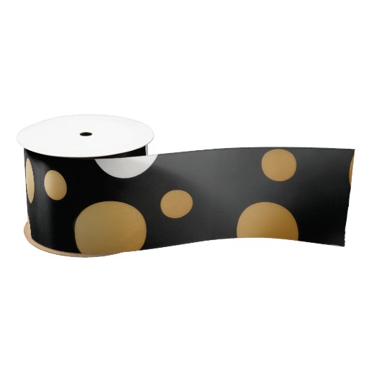 Ruban En Satin Point Polka Noir et Blanc Accentué Or Classique (Bobine)