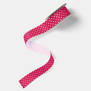 Ruban En Satin Pointillisme Classique Blanc - Rouge Framboise