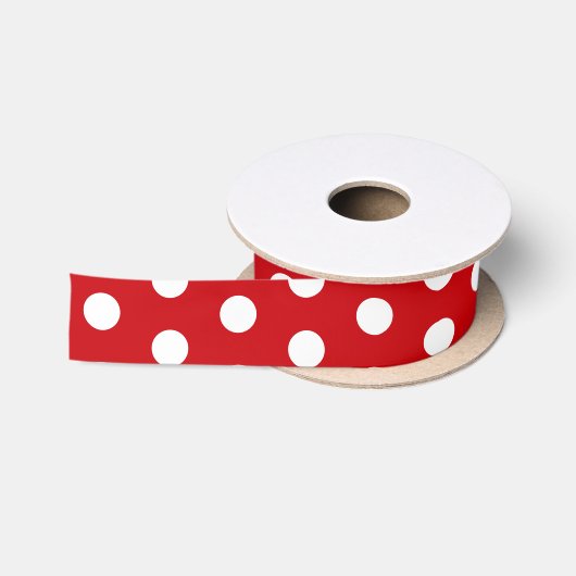 Ruban En Satin Points blancs gras sur fond rouge (Bobine)