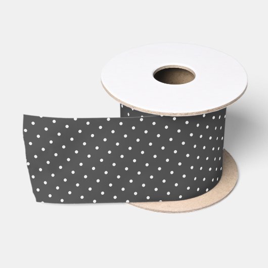 Ruban En Satin Points blancs sur gris étain (Bobine)