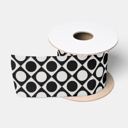 Ruban En Satin Points & Carrés / noir blanc + vos idées (Bobine)