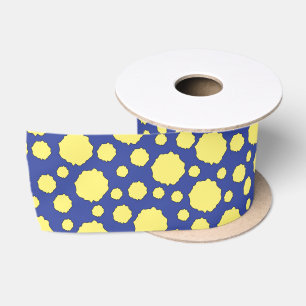Ruban En Satin Points jaunes sur fond bleu