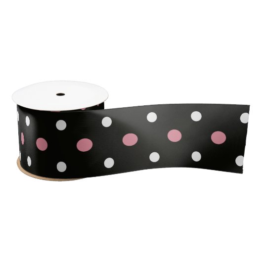 Ruban En Satin Points noirs et blancs rose (Bobine)