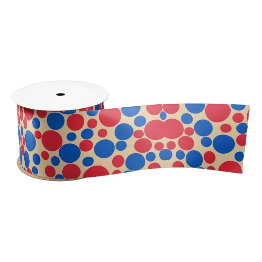 Ruban En Satin Points Rouge Et Bleu Sur Tan (Bobine)