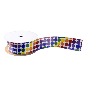 Ruban En Satin Pois arc-en-ciel en blanc