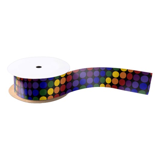 Ruban En Satin Pois arc-en-ciel en noir (Bobine)