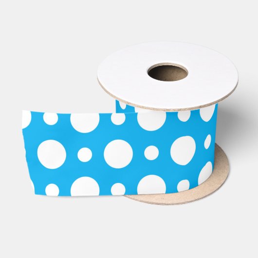 RUBAN EN SATIN POIS BLEUS ET BLANCS (Bobine)