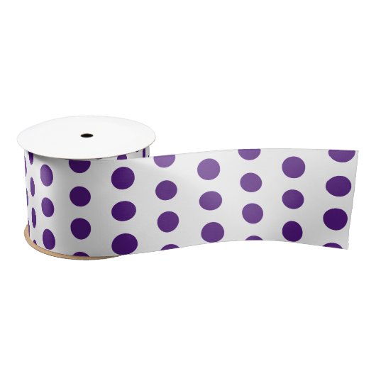 Ruban En Satin Pois classique blanc et violet foncé (Bobine)