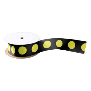 Ruban En Satin Pois jaunes sur fond noir