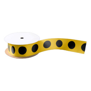 Ruban En Satin Pois noirs sur jaune