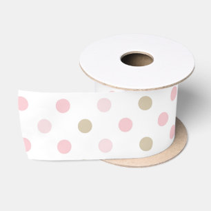 RUBAN EN SATIN POIS PASTEL ROSE ET BRUN