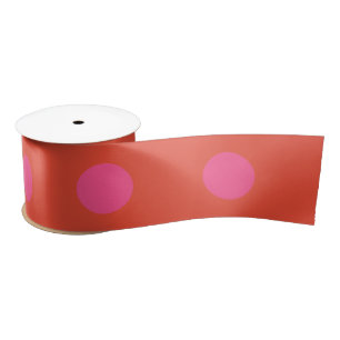 Ruban En Satin Pois rose et rouge orange monogrammé