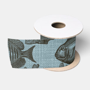 Ruban En Satin Poisson Bleu Clair Sous La Mer Corail Marin
