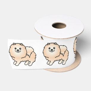 Ruban En Satin Pomeranian crème Chien de dessin animé mignon