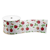 Ruban En Satin Pommes rouges, fleurs et Motif de verdure (Bobine)