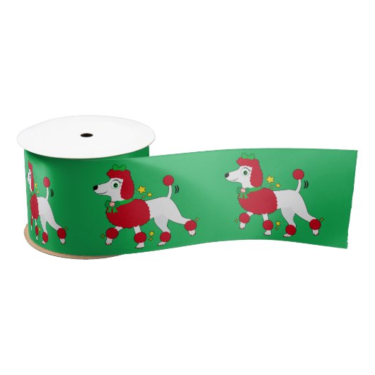 Ruban En Satin Poodle habillé pour Noël et prêt à aller 3" (Bobine)
